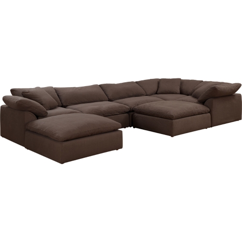 Comfy Puff 7 Piece Slipcovered Modular Sectional Sofa & Ottomans in Brown Performance Fabric