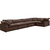 Comfy Puff 5 Piece Slipcovered Modular Sectional Sofa in Brown Performance Fabric