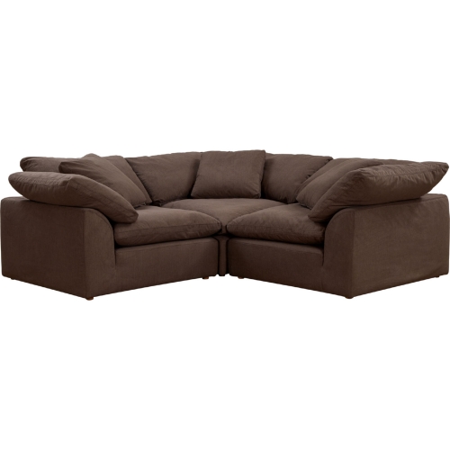 Comfy Puff 3 Piece Slipcovered Modular Sectional Sofa in Brown Performance Fabric