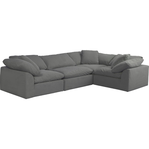 Comfy Puff 4 Piece Slipcovered Modular L Sectional Sofa in Gray Performance Fabric