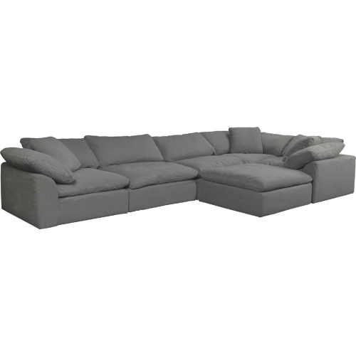 Comfy Puff 6 Piece Slipcovered Modular L Sectional Sofa & Ottoman in Gray Performance Fabric