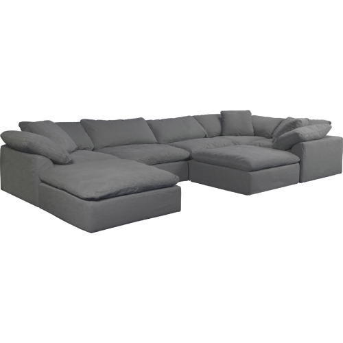 Comfy Puff 7 Piece Slipcovered Modular Sectional Sofa & Ottomans in Gray Performance Fabric