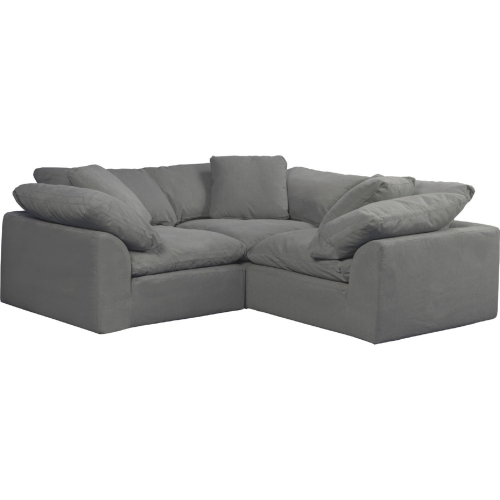 Comfy Puff 3 Piece Slipcovered Modular Sectional Sofa in Gray Performance Fabric