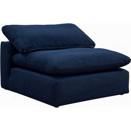 Comfy Puff Slipcovered Modular Sectional Armless Chair in Navy Blue Performance Fabric