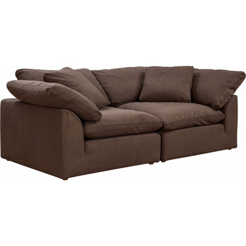 Comfy Puff Slipcover Only for 2 Piece Modular Loveseat in Brown Fabric