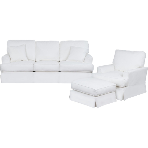 Ariana 3 Piece Slipcovered Sofa, Chair & Ottoman Set in White Performance Fabric