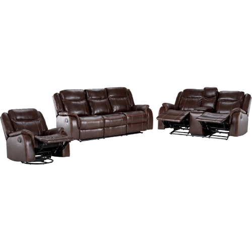 Avant 3 Piece Reclining Sofa Set w/ USB & Outlets in Brown Leatherette