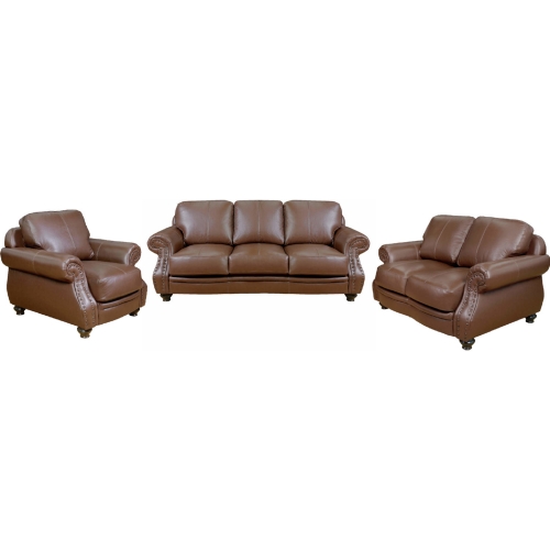 Charleston 3 Piece Sofa Set in Chestnut Brown Top Grain Leather