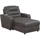 Power Reclining Chaise Lounge Chair w/ Charger in Gray Fabric