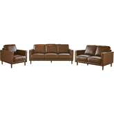 Prelude 3 Piece Sofa Set in Chestnut Brown Top Grain Leather