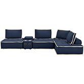 Pixie 5 Piece L Modular Sectional Sofa w/ Bluetooth USB Console in Navy Blue & Cream Fabric