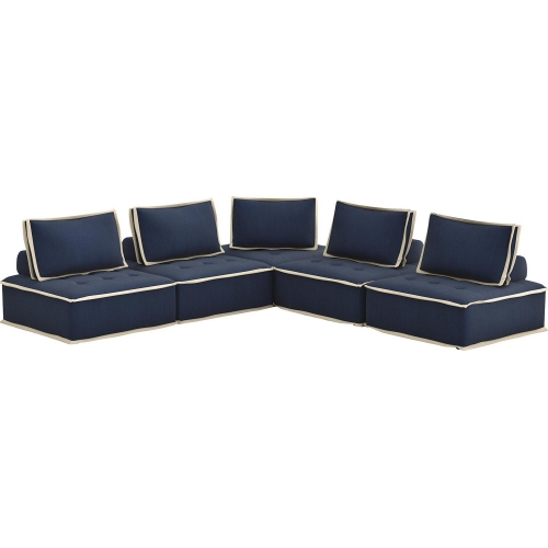 Pixie 5 Piece Modular Sectional Sofa in Navy Blue & Cream Fabric