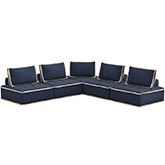 Pixie 5 Piece Modular Sectional Sofa in Navy Blue & Cream Fabric