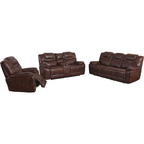 Diamond Power 3 Piece Reclining Sofa Set in Brown Leather Gel