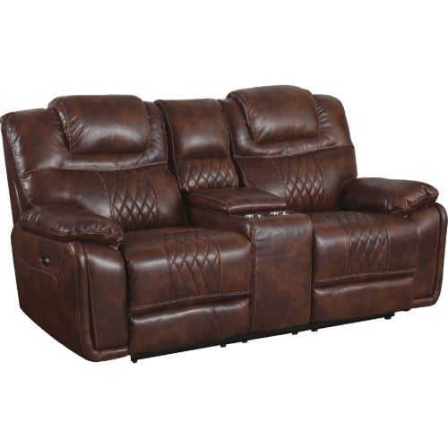 Diamond Power Dual Reclining Console Loveseat in Brown Leather Gel