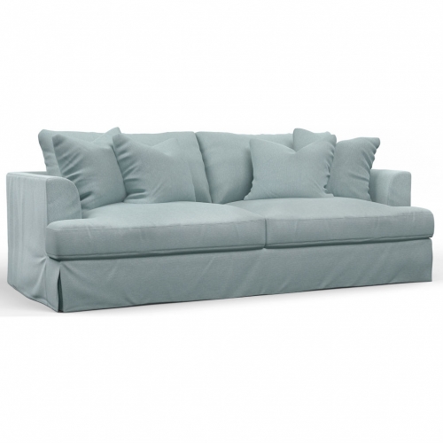 Newport Slipcovered Recessed Fin Arm 94" Sofa in Ocean Blue