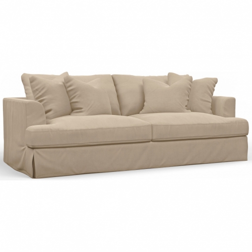 Newport Slipcovered Recessed Fin Arm 94" Sofa in Tan