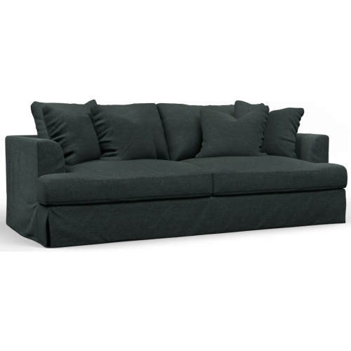 Newport Slipcovered Recessed Fin Arm 94" Sofa in Dark Gray