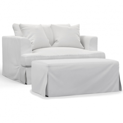 Newport Slipcovered 52" Wide Chair & Half & Ottoman in White