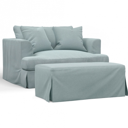 Newport Slipcover Only for Chair & A Half & Ottoman in Ocean Blue Performance Fabric