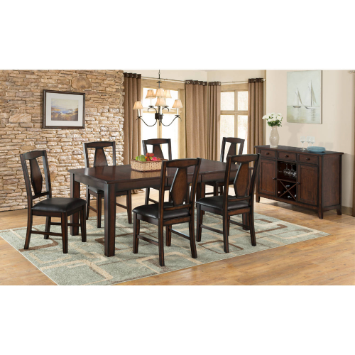 Tuscan Hills 7 Piece Dining Set in Tobacco Brown Wood & Eco Leather