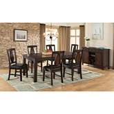 Tuscan Hills 7 Piece Dining Set in Tobacco Brown Wood & Eco Leather