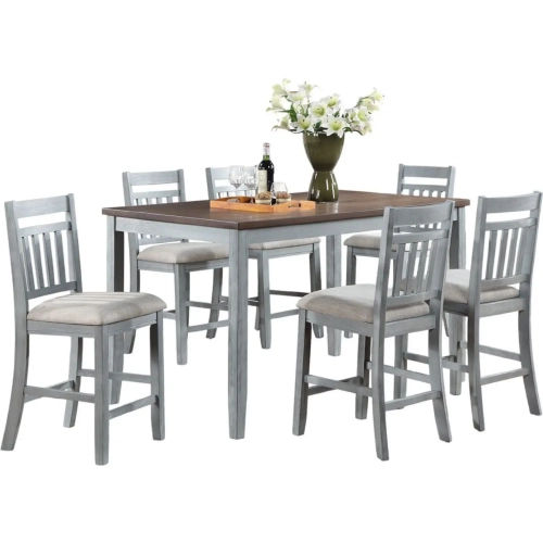 Riverdale 7 Piece Counter Dining Set in Natural & Gray Wood & Neutral Fabric