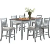 Riverdale 7 Piece Counter Dining Set in Natural & Gray Wood & Neutral Fabric