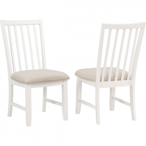 Brookhaven Dining Chair in White Wood & Beige Linen Fabric (Set of 2)