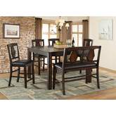 Tuscan Hills 6 Piece Counter Dining Set in Tobacco Brown Wood & Eco Leather