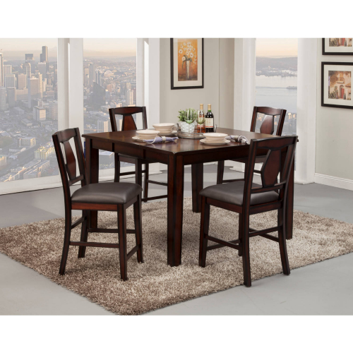 Tuscan Hills 5 Piece Counter Dining Set in Tobacco Brown Wood & Eco Leather