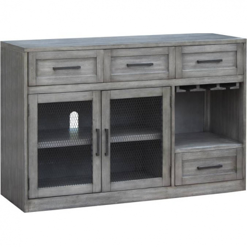 Shelter Cove Server in Wire Brushed Gray Wood & Mesh