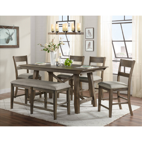 Hillcrest 6 Piece Counter Dining Set in Brushed Brown Gray Wood & Linen