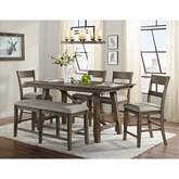 Hillcrest 6 Piece Counter Dining Set in Brushed Brown Gray Wood & Linen