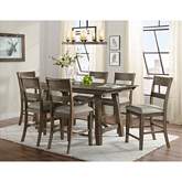 Hillcrest 7 Piece Counter Dining Set in Brushed Brown Gray Wood & Linen