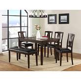 Sedona 6 Piece Dining Set in Tobacco Brown Wood & Eco Leather