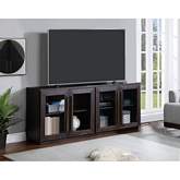 Elevange 70" TV Stand in Sand Blasted Brown Wood & Glass