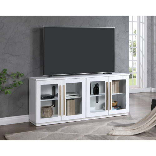 Elevange 70" TV Stand in Sand Blasted White Wood & Glass