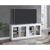 Elevange 70" TV Stand in Sand Blasted White Wood & Glass