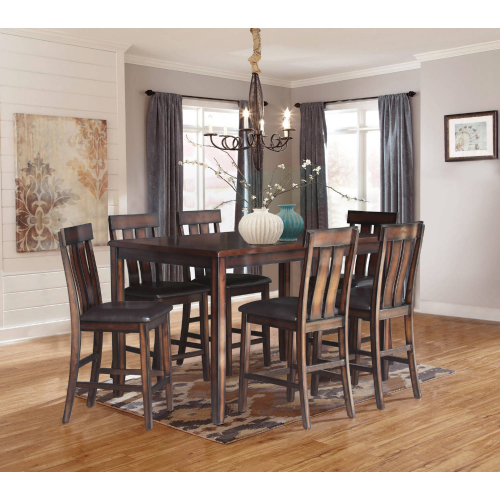 Great Bridge 7 Piece Counter Dining Set in Brown Wood & Eco Leather