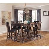 Great Bridge 7 Piece Counter Dining Set in Brown Wood & Eco Leather