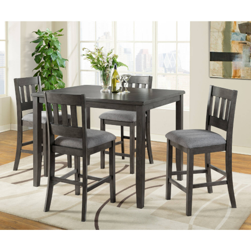 Ithaca Gray 5 Piece Counter Dining Set in Gray Wood & Gray Linen