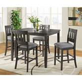 Ithaca Gray 5 Piece Counter Dining Set in Gray Wood & Gray Linen