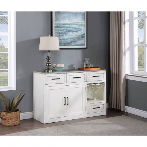 Lido Bay Server in Wire Brushed White & Gray Finish Wood