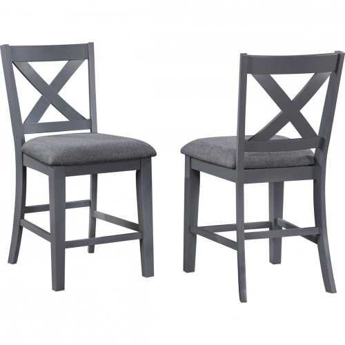 La Jolla Shores X Back Counter Stool in Gray Wood & Gray Linen (Set of 2)