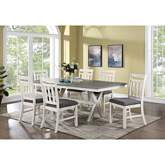 Lido Bay 7 Piece Dining Set in Wire Brushed White & Gray Wood & Gray Linen