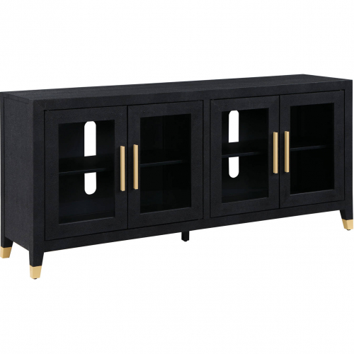 Tribeca 65" TV Stand in Black Shagreen Style Embossed Eco Leather & Glass