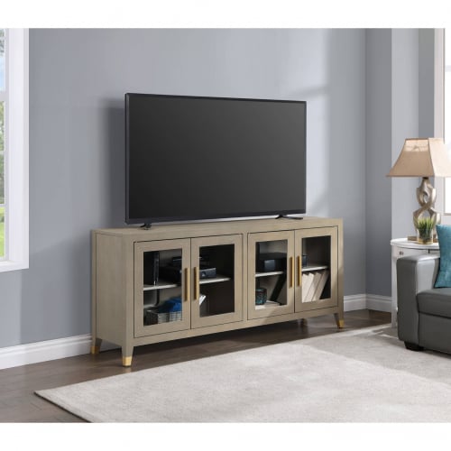 Tribeca 65" TV Stand in Beige Shagreen Style Embossed Eco Leather & Glass