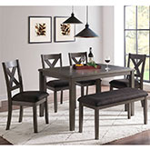 Chandler 6 Piece Dining Set in Gray Wood & Linen