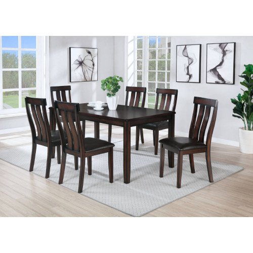 Brunswick 7 Piece Dining Set in Brown Wood & Eco Leather